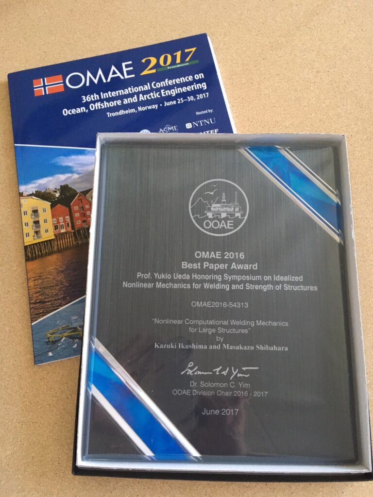 受賞： 生島先生、柴原先生が、OMAE 2016 Best Paper of Prof. Yukio Ueda Honoring Symposiumを受賞しました。